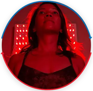 woman using red light therapy for back soreness